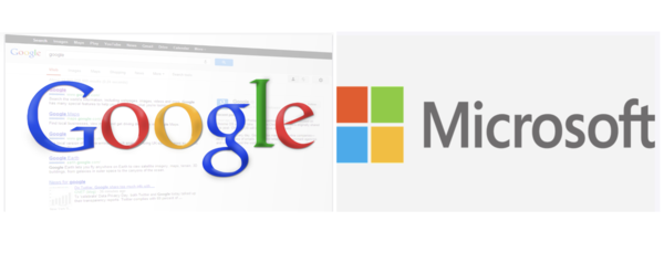 구글로고 vs MS로고, 합성출처 : 픽사베이